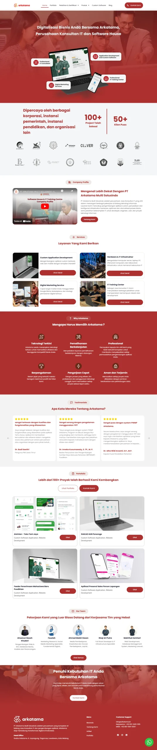 Arkatama homepage developed with WordPress and Elementor featuring a responsive and modern website design