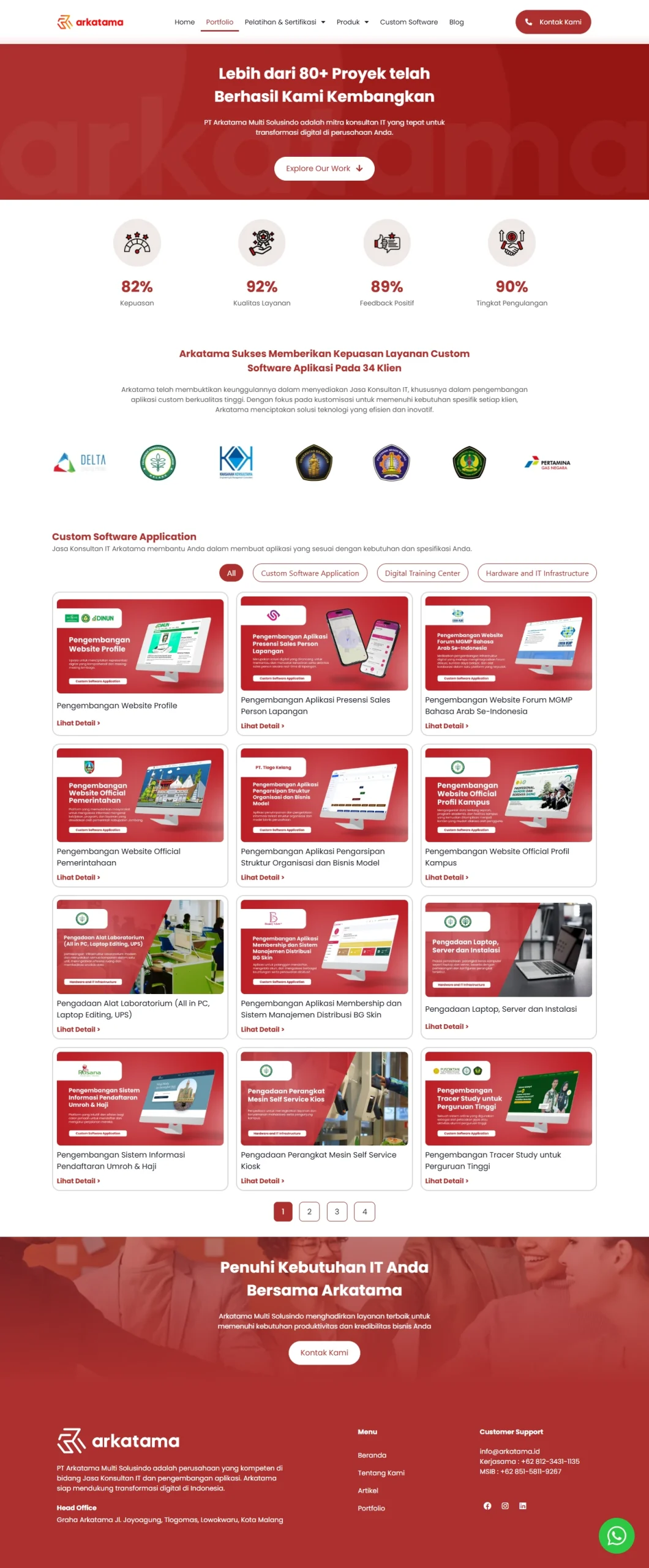 Arkatama portfolio page developed with WordPress and Elementor featuring a responsive project showcase layout